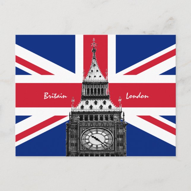 Postal Bandera británica y Big Ben - Hinchas de Londres,  (Anverso)