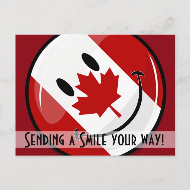 Postal Bandera canadiense brillante sonriente (Anverso)