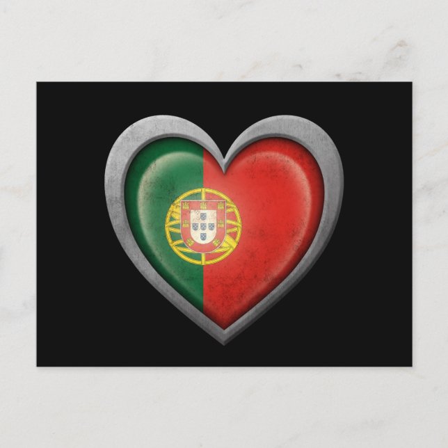 Postal Bandera cardíaca portuguesa con efecto Metalizado (Anverso)