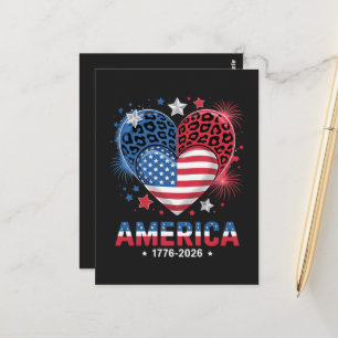 Postal Bandera Corazón Leopardo 1776 2026 4 de julio