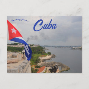 Postal Bandera Cubana Ondeando en un Fuerte en Cuba