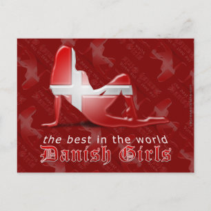 Postal Bandera danesa de la silueta del chica