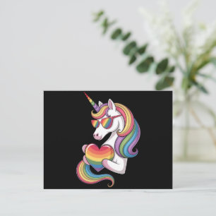 Postal Bandera de arcoíris de corazón de unicornio de org