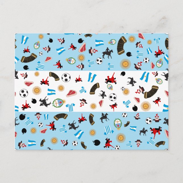 Postal Bandera de Argentina con íconos famosos (Anverso)