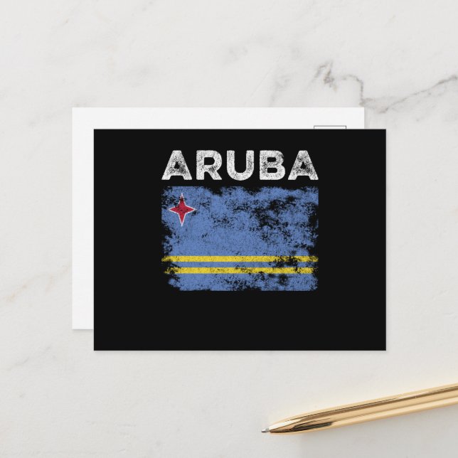 Postal Bandera de Aruba estresada - Bandera de Aruba (Anverso/Reverso In Situ)