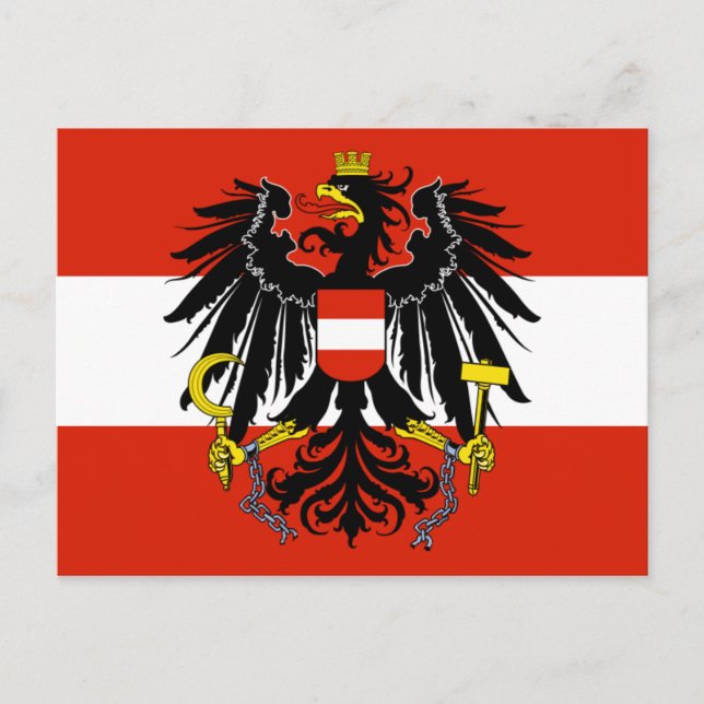 Postal Bandera de Austria con el escudo de armas (Anverso)