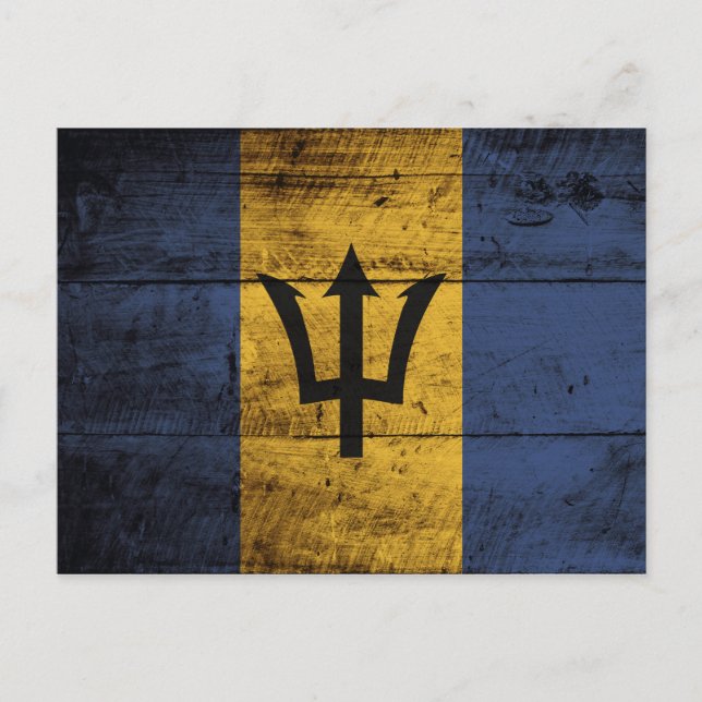 Postal Bandera de Barbados en grano de madera vieja (Anverso)