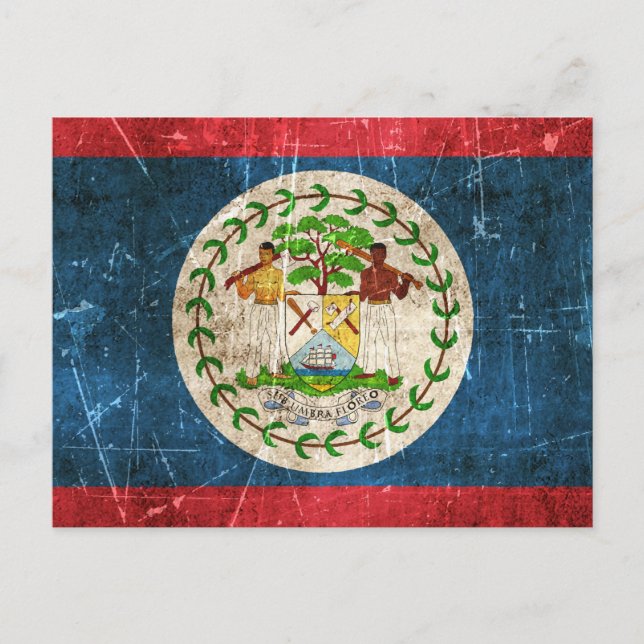 Postal Bandera de Belice envejecida y destartalada (Anverso)