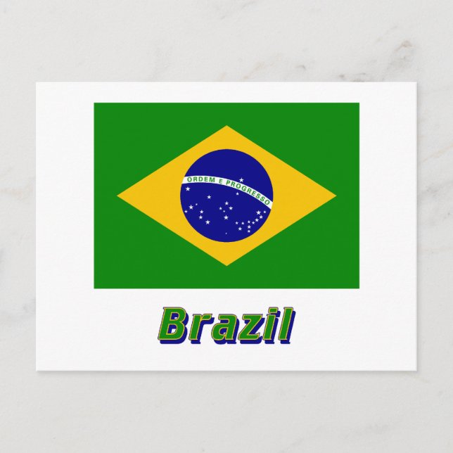 Postal Bandera de Brasil con nombre (Anverso)