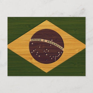 Postal Bandera de Brasil vintage grabada con bambú
