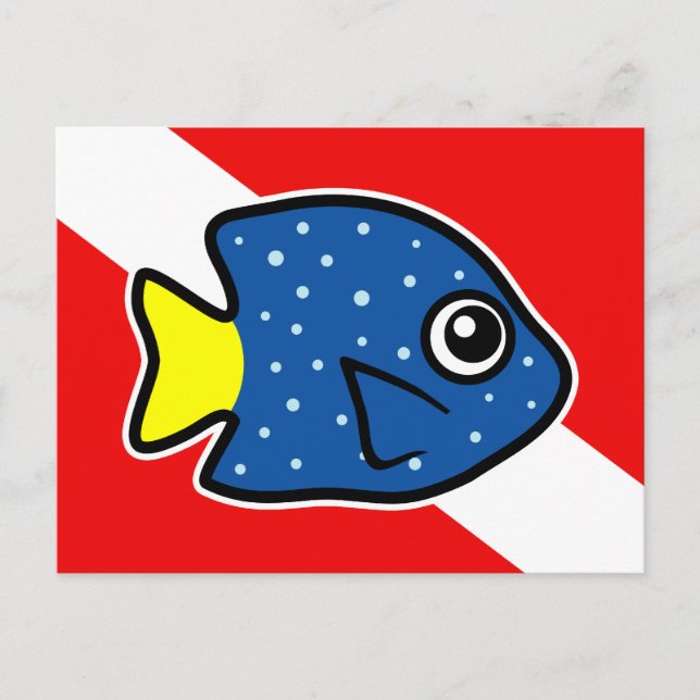 Postal Bandera de buceo del Damselfish de cola amarilla y (Anverso)