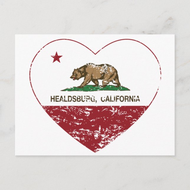 Postal bandera de california, corazón angustiado (Anverso)
