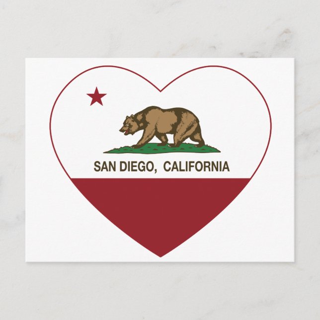 Postal bandera de california san diego corazón (Anverso)