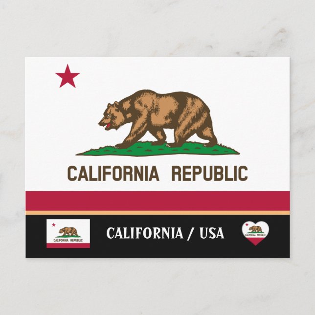 Postal Bandera de California y California Estado USA / Am (Anverso)