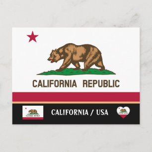 Postal Bandera de California y Estados Unidos de América