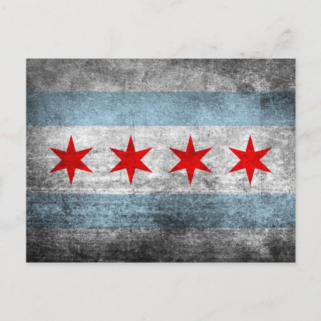 Postal Bandera de Chicago angustiada por el retro (Anverso)