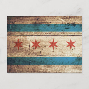 Postal Bandera de Chicago en grano de madera vieja