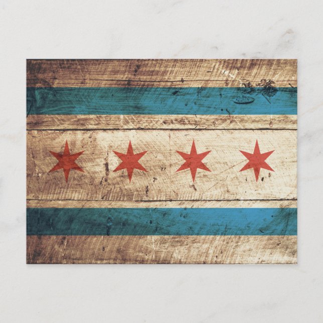 Postal Bandera de Chicago en grano de madera vieja (Anverso)