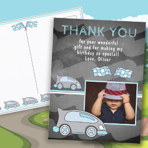 Postal Bandera de coche de carreras Pizarra Foto Cumpleañ