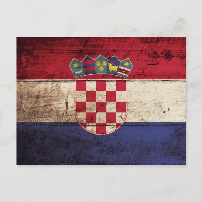 Postal Bandera de Croacia en grano de vieja madera (Anverso)
