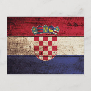Postal Bandera de Croacia en viejo grano de madera