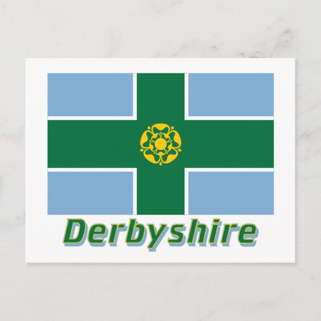 Postal Bandera de Derbyshire con nombre (Anverso)