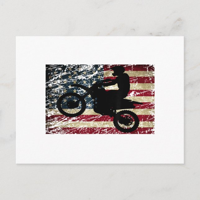 Postal Bandera de Dirt Bike Estados Unidos Camiseta Motoc (Anverso)