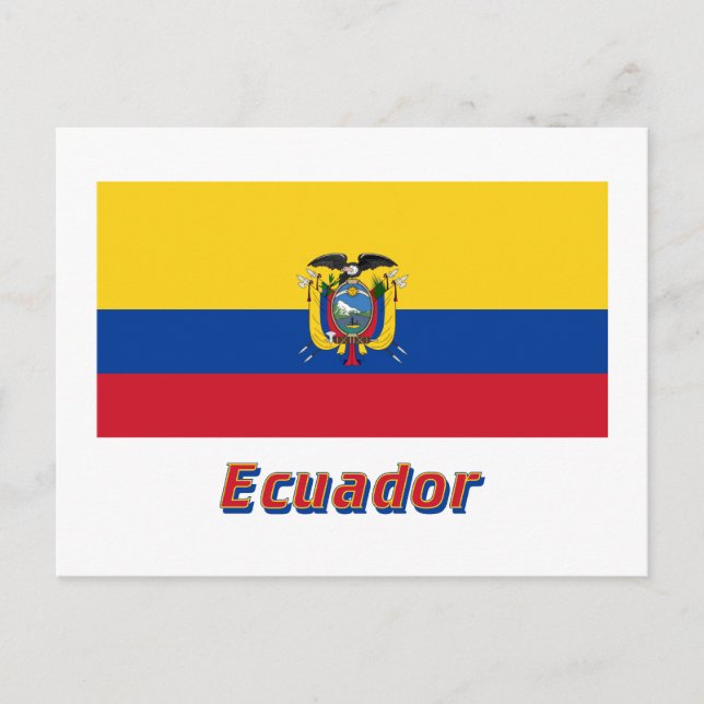 Postal Bandera de Ecuador con nombre (Anverso)