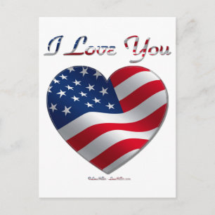Postal Bandera de EE. UU. Corazón Te Amo