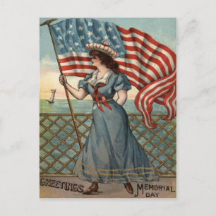Postal Bandera de EE. UU. Dama Libertad Océano Velero