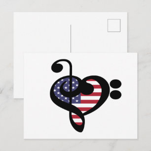 Postal Bandera de EE. UU. Música Corazón - Músico Orgullo