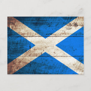 Postal Bandera de Escocia en grano de vieja madera