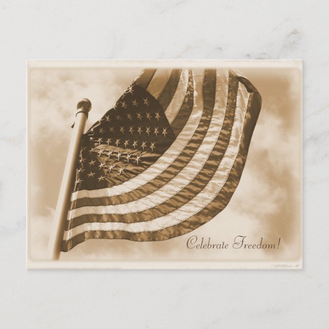 Postal Bandera de Estados Unidos Sepia Patriótica (Anverso)