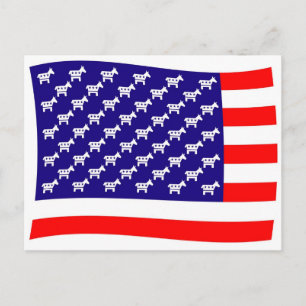 Postal Bandera de estrellas y rayas demócrata