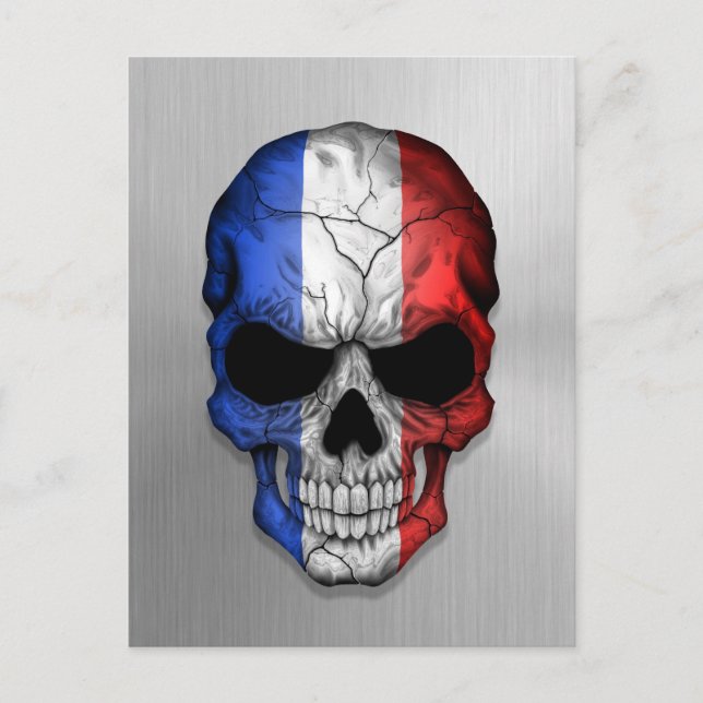 Postal Bandera de Francia en un cráneo de acero (Anverso)
