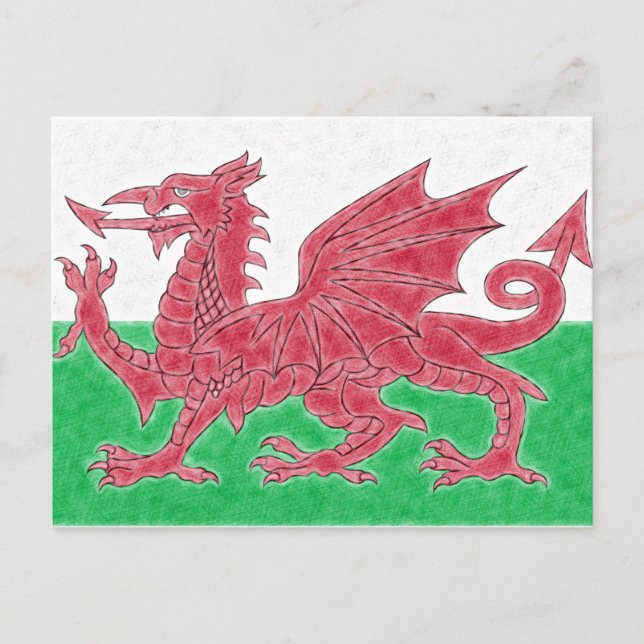 Postal Bandera de Gales con efecto de esbozo del lápiz de (Anverso)