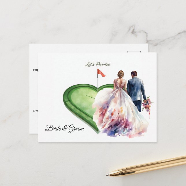 Postal Bandera de golf en forma de corazón en green de pu (Anverso/Reverso In Situ)