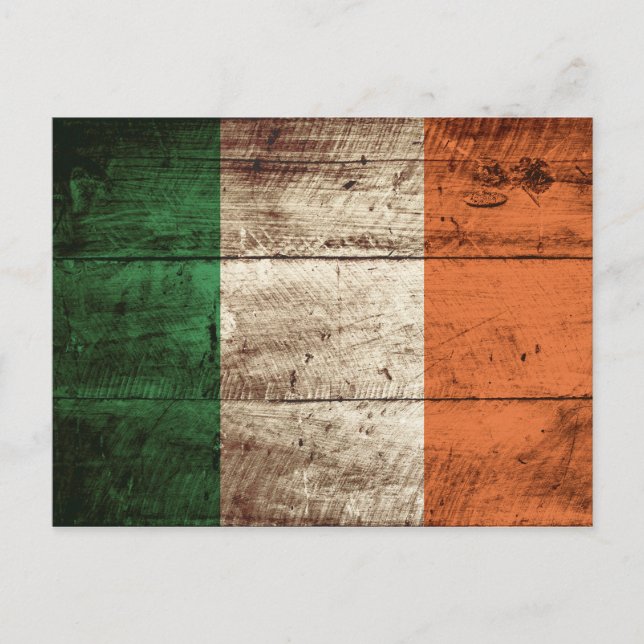 Postal Bandera de Irlanda en grano de madera antigua (Anverso)