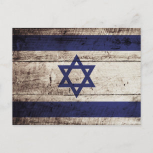 Postal Bandera de Israel en grano de madera vieja