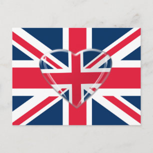 Postal Bandera de Jack de Unión con diseño cardíaco