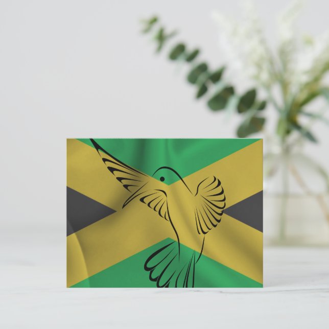 Postal Bandera de Jamaica con colibrí (Anverso de pie)