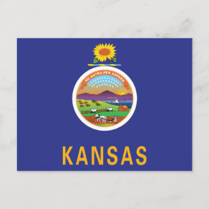 Postal Bandera de Kansas Girasol Sello & Ad Astra Recuerd