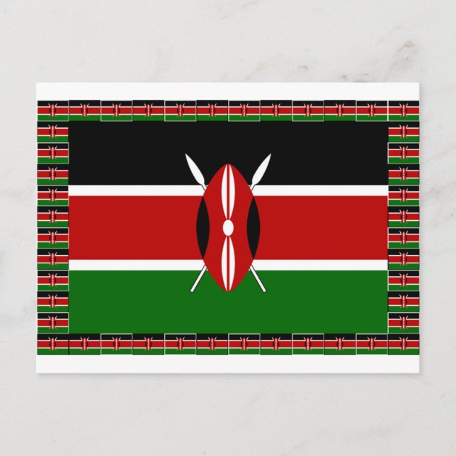 Postal Bandera de Kenia: Con bandera en miniatura y arte  (Anverso)