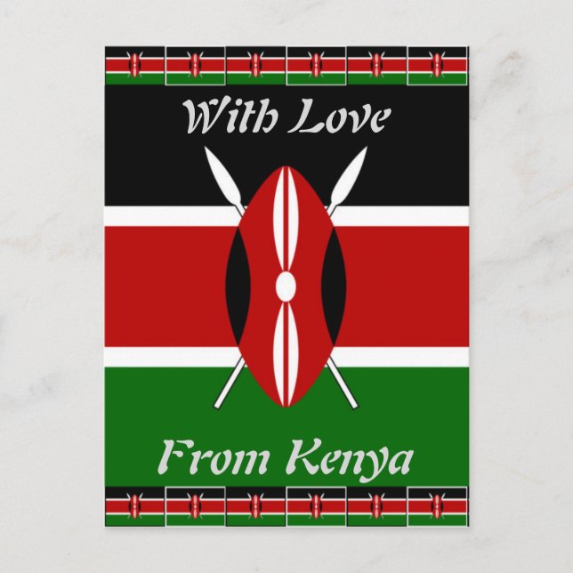 Postal Bandera de Kenia: Con bandera en miniatura y arte  (Anverso)