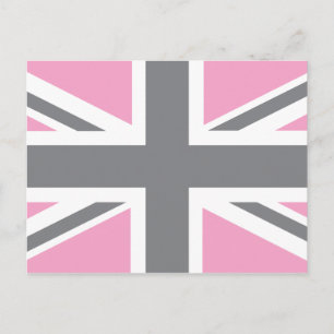 Postal Bandera de la Unión Gris Rosa Jack British (UK)