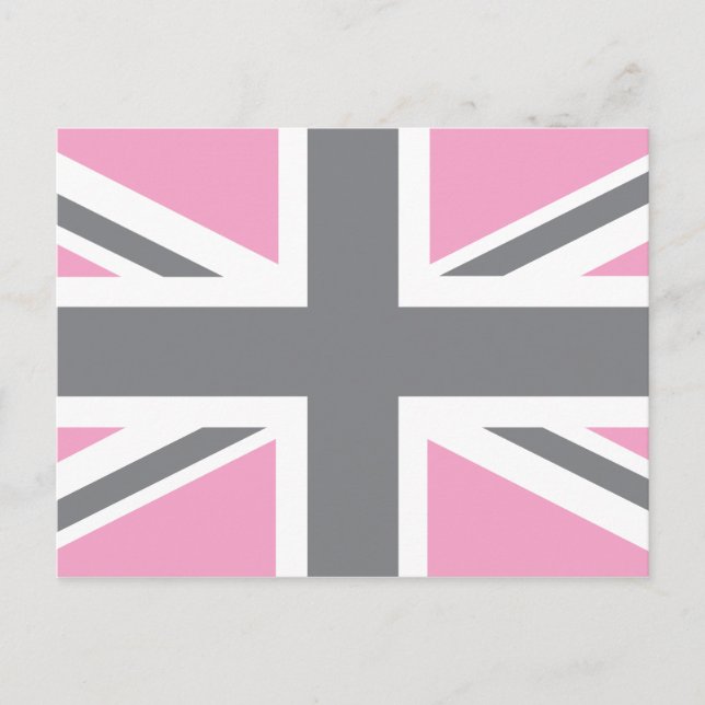 Postal Bandera de la Unión Gris Rosa Jack British (UK) (Anverso)