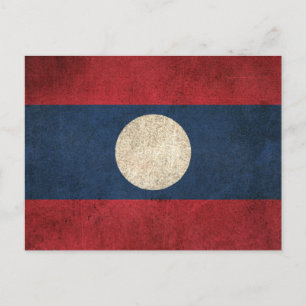 Postal Bandera de Laos con problemas de época