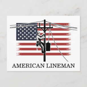 Postal Bandera de Lineman Americano – Trabajo de Electric