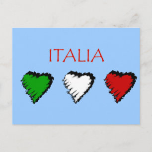 Postal Bandera de los corazones de Italia del amor del