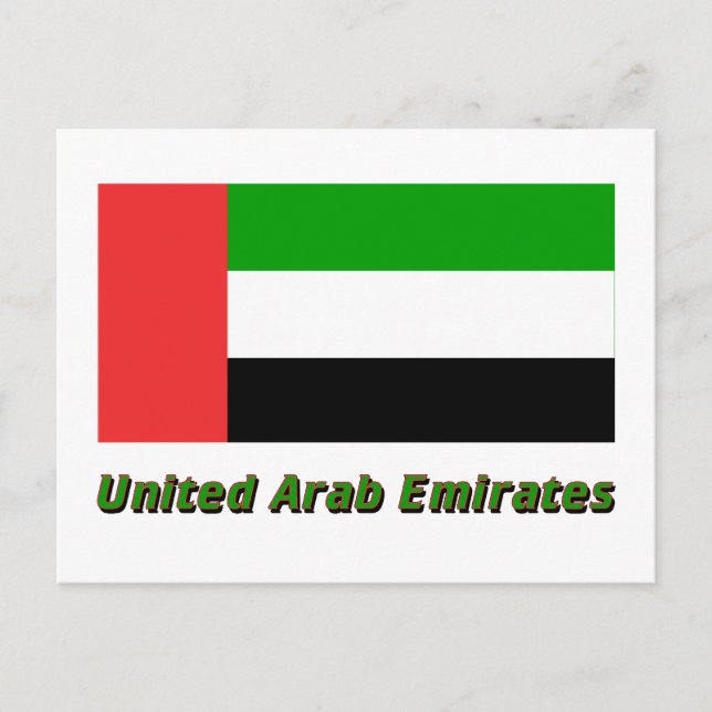 Postal Bandera de los Emiratos Árabes Unidos con nombre (Anverso)